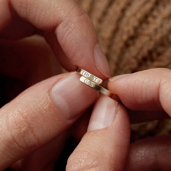 Trust God Gold Color Adjustable Ring - Picture 2 of 3